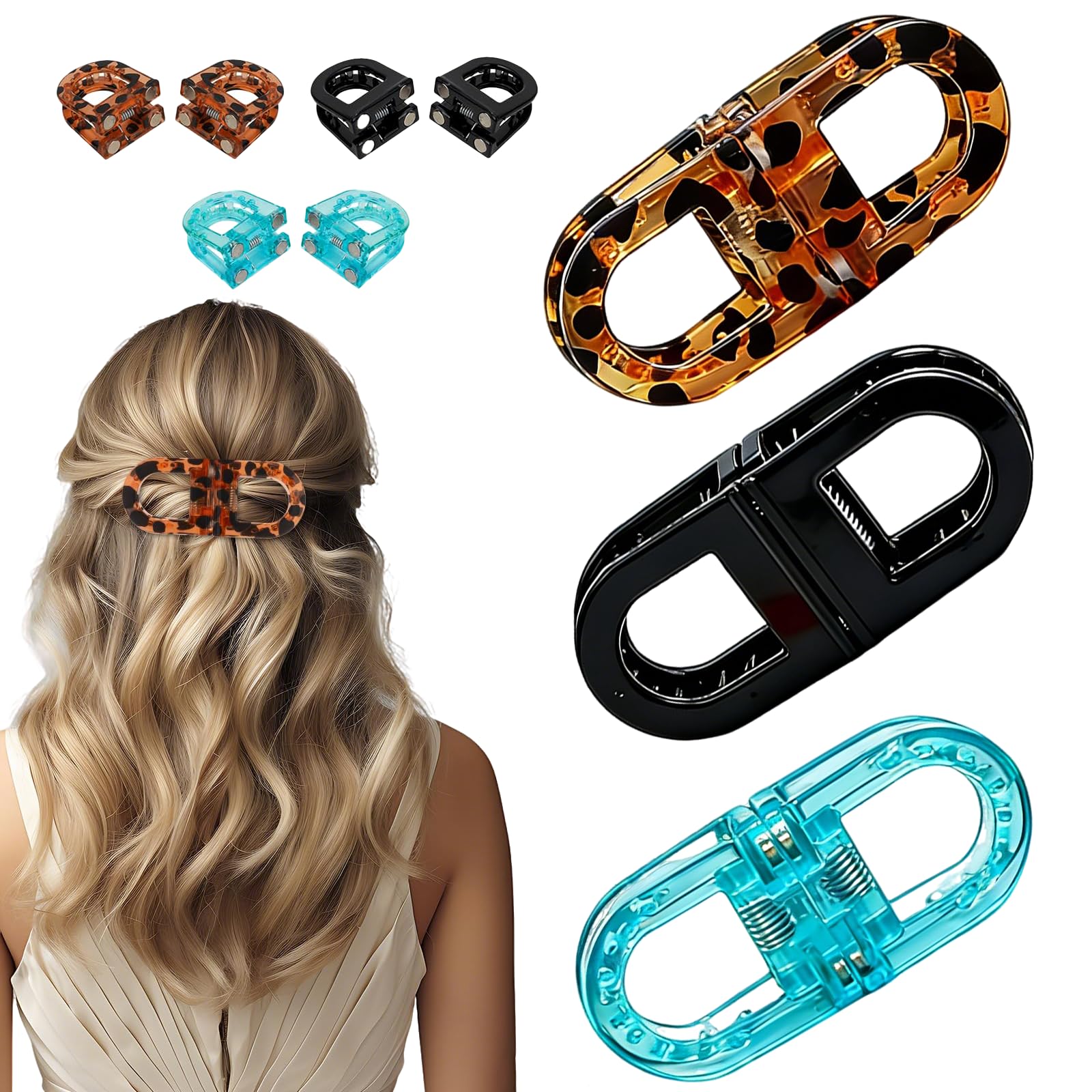 Photo 1 of 3 Pcs Magnetic Hair Clips, Strong Hold No-Slip Magnetic Hair Styling Clips for Women, No Crease 2-in-1 Design for Easy Everyday Hairstyles, Gentle on All Hair Types