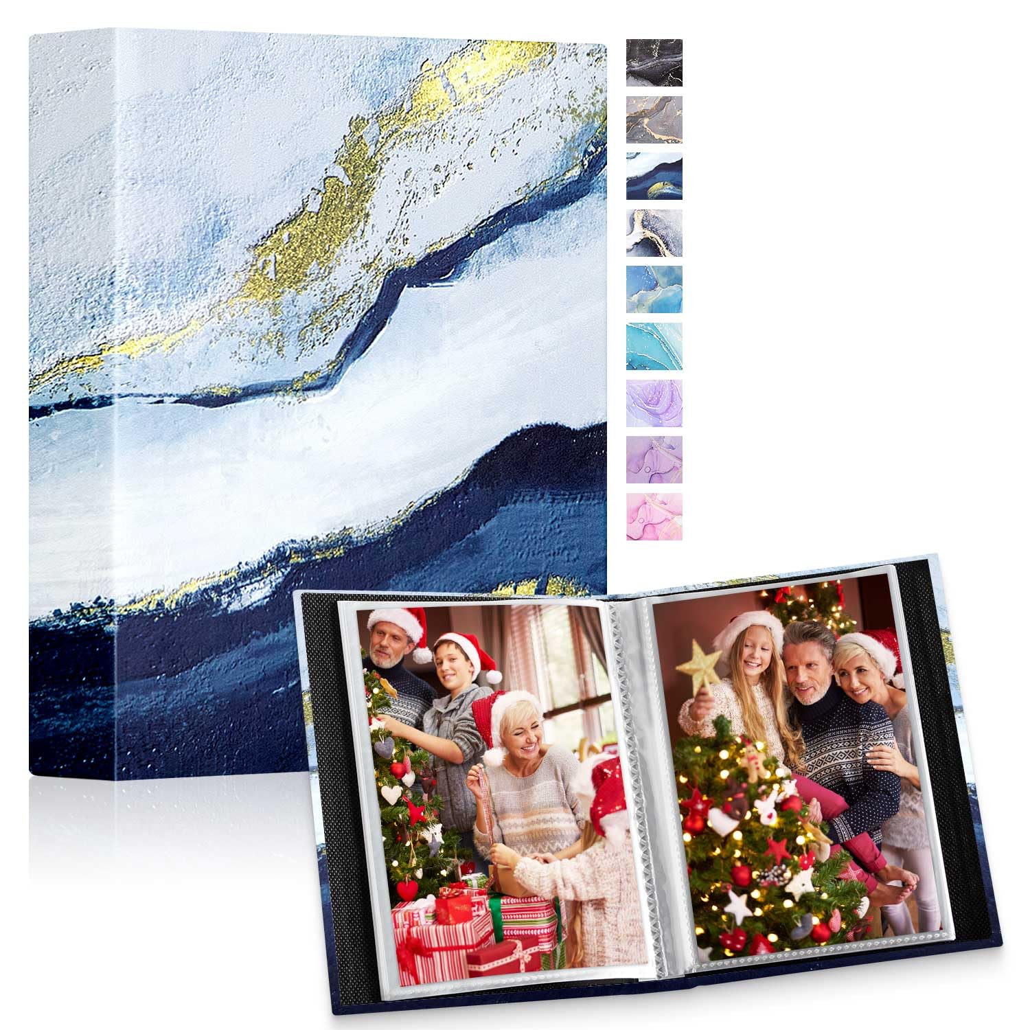 Lanpn Small Photo Albums 6x4 50 Pictures 2 Packs, Mini Capacity Leather Photo Book Pockets Set, Each Pack holds 50 Top Loader Vertical Pictures for Family Baby Kids Boy Girl Marine