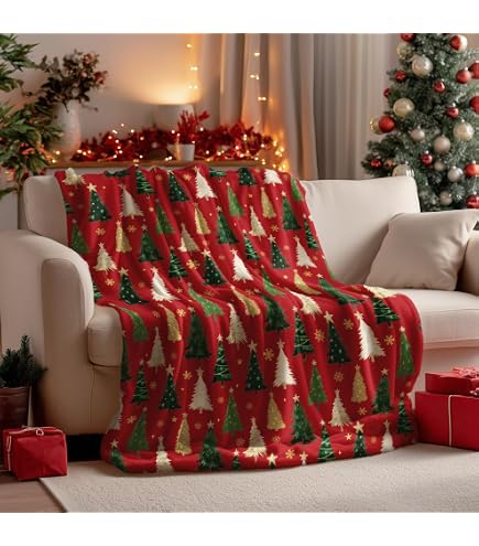 Couverture Fourrure Motif Vache Highland Noël - Doudoune Légère 127x152 Cm | Pour Canapé, Lit, Décoration Fête