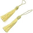 Makhry 20pcs 15.5cm/6 Inch Silky Floss Bookmark Tassels with 2-Inch Cord Loop and Small Chinese Knot for Jewelry Making, Souvenir, Bookmarks, DIY Craft Accessory (Gold)