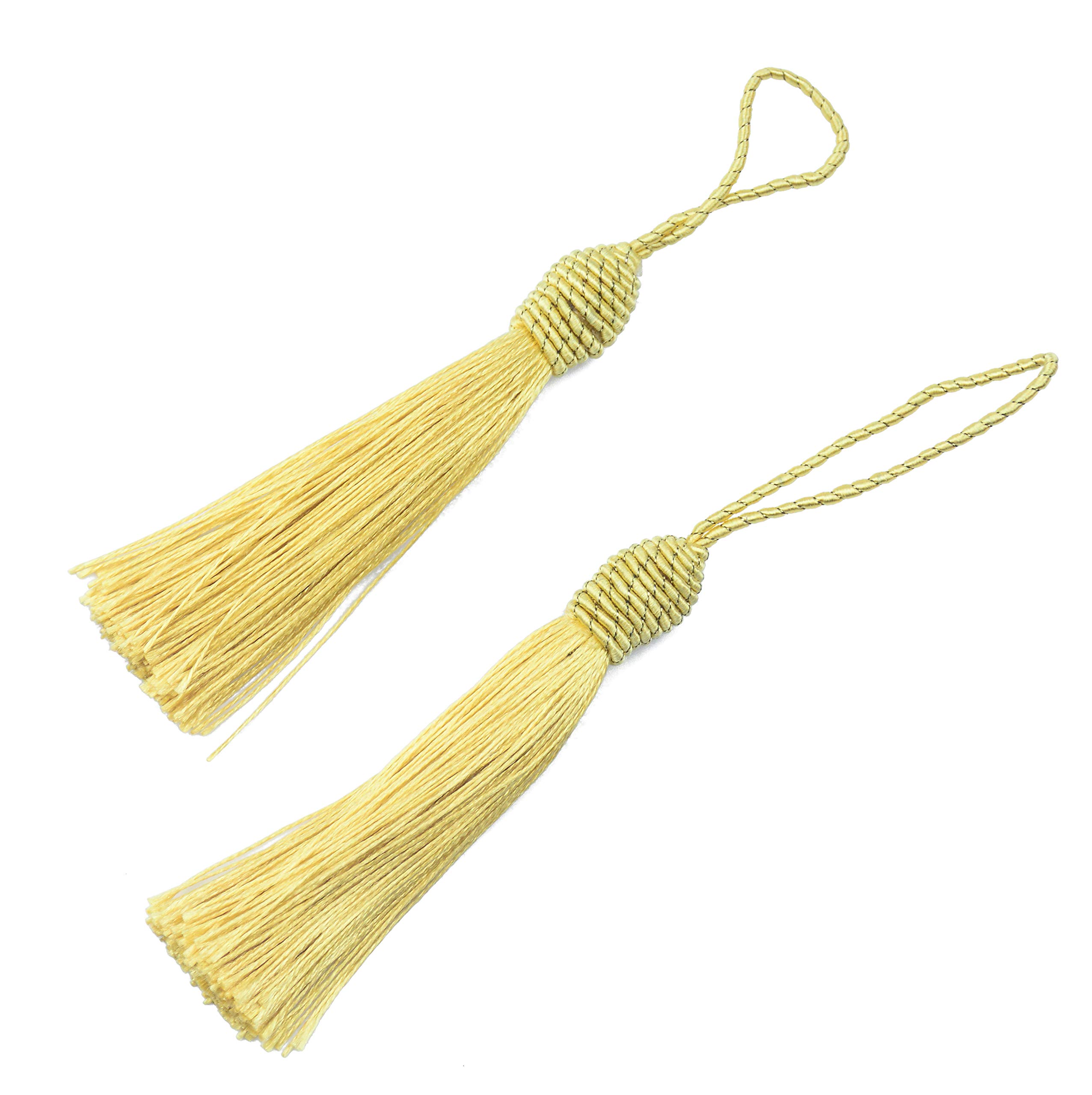 20pcs 15.5cm/6 Inches Silky Floss Bookmark Tassels with 2-Inch Cord Loop and Small Chinese Knot for Jewelry Making, Souvenir, Bookmarks, DIY Craft Accessory (Gold)