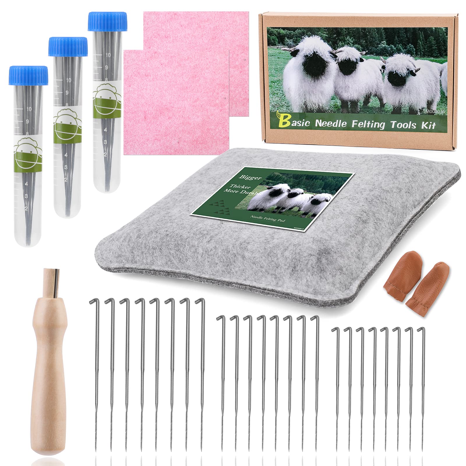 BUOKKON Needle Felting Pad, Grey Needle Felting, Felting Kit, Needle Felting Mat with Felting Needles Wooden Needles Handle Finger Cot for Felting Project 9.84 x 7.87 x 1.38 Inch