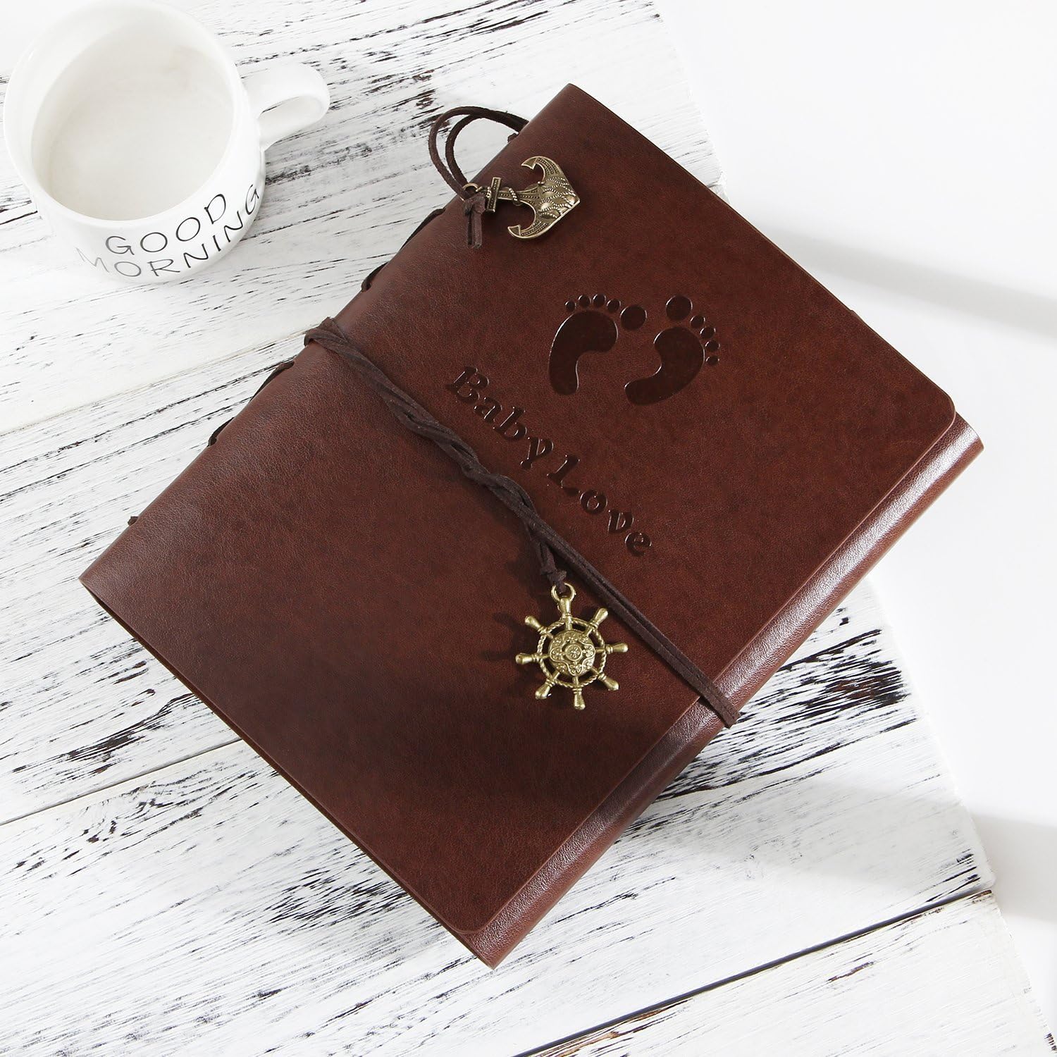 Xiujuan Album De Bebe Album De Fotos Para Pegar Album Scrapbooking Diy Libros De Firmas Cuero Vintage Huella Marron Grande Regalos Originales Navidad Cumpleanos Para Bebe Nino Y Nina Material De Oficina