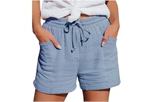 Rvidbe Womens Linen Shorts Women's Casual Summer Drawstring Elastic Waist Mid-Rise Shorts Beach Shorts Lounge Pants