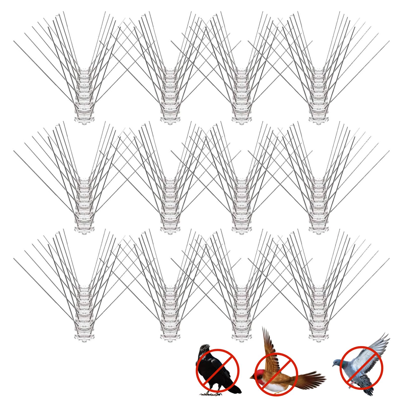 Nonbranded Pack of 12 bird spikes, stainless steel pigeon repellent, rust-proof pigeon deterrent, bird spikes, suitable for roofs, chimneys, fences, mailboxes, balconies, barns and terraces (25 cm)