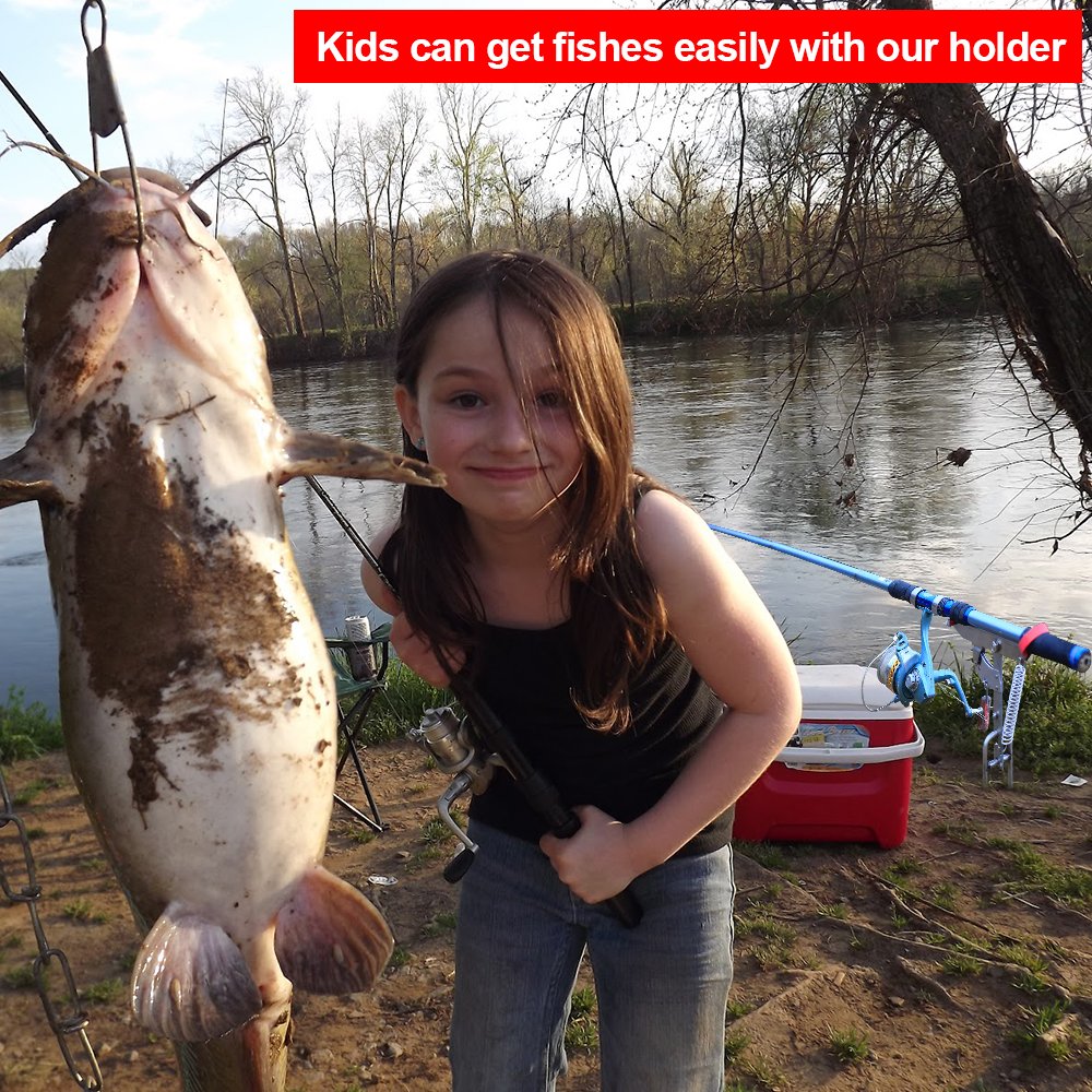 Automatic Spring Fishing Rod Holder for Ground Support Stand, Full Stainless Steel & Folding, Great for Bank Fishing on Lakes & Streams