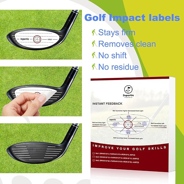 JSPORTIC GOLF IMPACT TAPE CLEAR GOLF CLUB STICKERS FOR ACCURATE BALL STRIKING STICKY GOLF PRO CLUB SWEET SPOT ANALYSIS IMPROVES SKILLS QUALITY TRAINING AID FOR GOLF BEGINNERS AND FANS 440 PACK