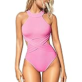OQQ Women's One Piece Swimsuits Tummy Control High Waisted Cross Bathing Suit Wrap Tie Back 1 Piece Swimwear