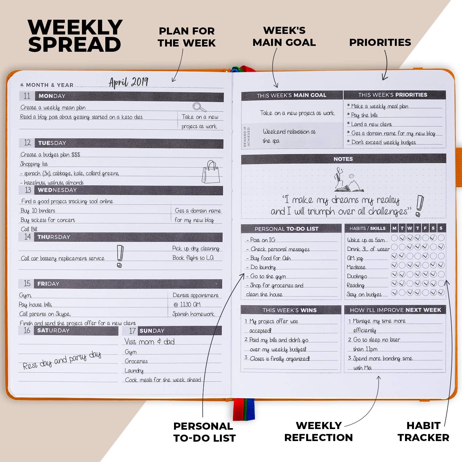 Clever Fox Planner - Undated Weekly & Monthly Organizer Journal for Productivity Time Management & Goals - A5 (Orange) - Image 4