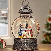 Flldsee Christmas Snow Globe Lantern, Glitter Musical Snowglobe Light with Timer, USB & Battery Powered Music Box, Snowman Family & Squirrel, Holiday Decorations Indoor Home Decor