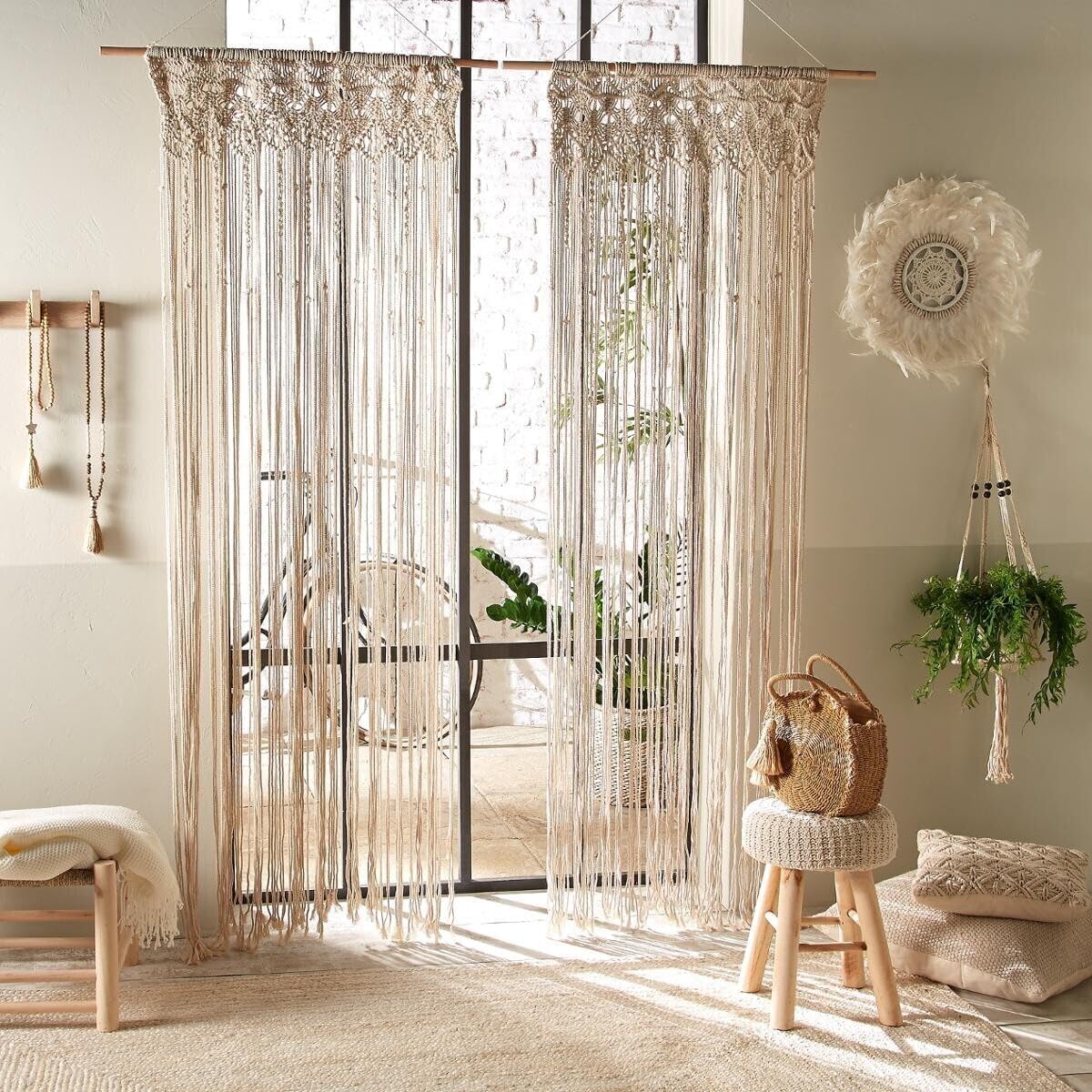 Atmosphera Macrame Thread Curtain 90 x 200 cm Ivory