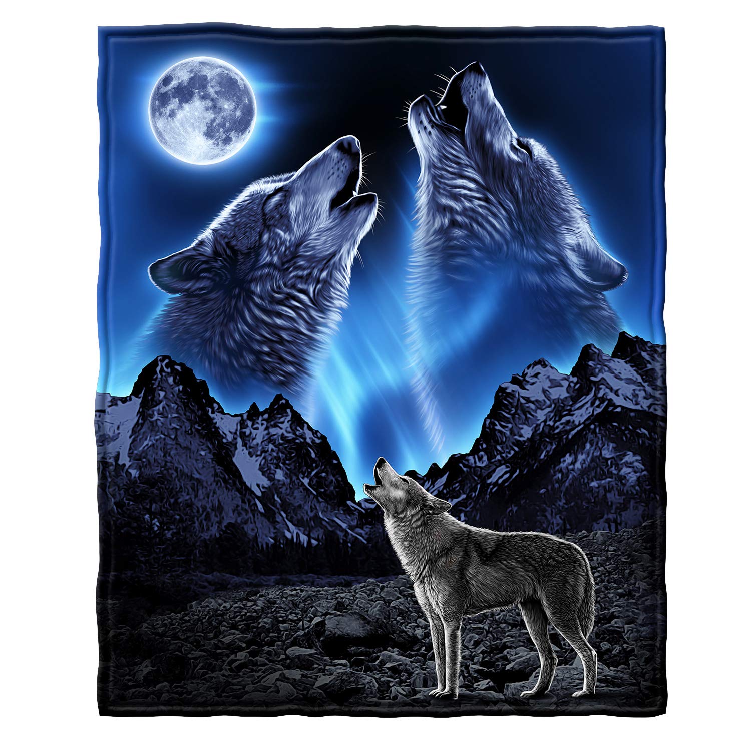 Dawhud Direct Howling Wolf Fleece Blanket for Bed, 75 x 90 inches Queen Size Wolf Fleece Throw Blanket for Men, Women and Kids - Super Soft Plush Throw