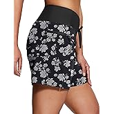 ISEEGZ Women's 5"/9" High Waisted Swim Board Shorts Quick Dry UPF 50+ Womens Swim Trunk Bottoms with Liner Zipper Pockets