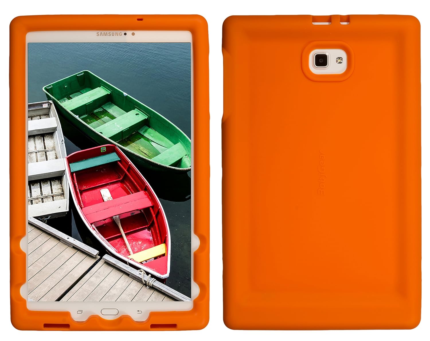 Bobj Rugged Case for Samsung Galaxy Tab A 10.1, SM-T580, SM-T585 (Does not fit S-Pen Models) - BobjGear Custom Fit - Patented Venting - Sound Amplification - BobjBounces Kid Friendly (Orange)