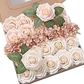 YYHUAWU Artificial Flowers Combo Box Set Gradient Color Flower Leaf with Stems for DIY Wedding Bouquets Centerpieces Baby Shower Party Home Decorations (Gradient Champagne)