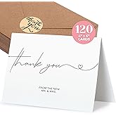 120 Heavyweight Blank Wedding Thank You Cards with Envelopes, Personalized Greetings Gratitude Letter From The New Mr and Mrs, Wedding Thank You Notes with Envelopes & Stickers (4x6 Inches) (120 Pack)
