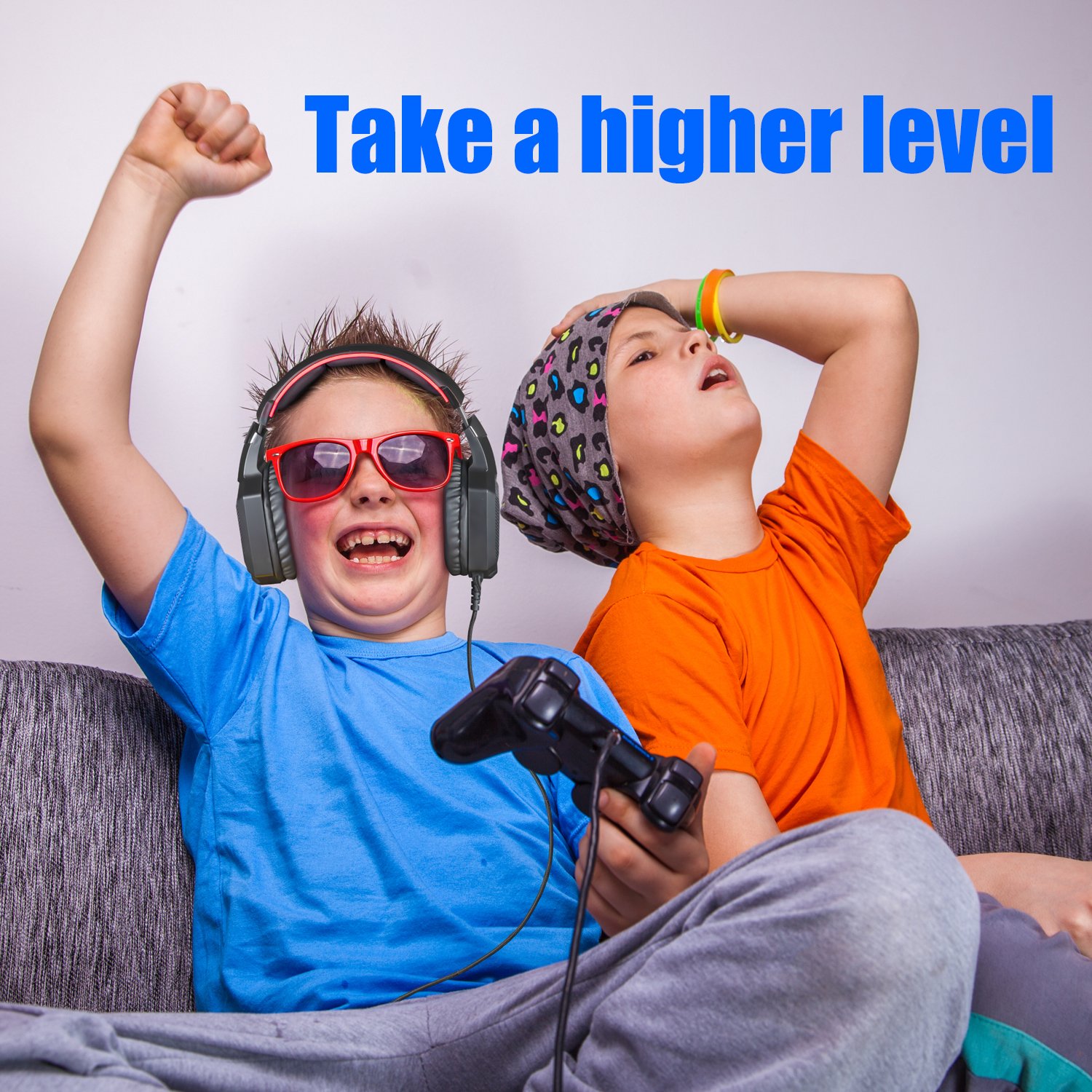 Gaming Headset with Stereo Sound Noise Cancelling Mic Over Ear Headphones for New Xbox One PC Mac OS PS4 Table Phone (K8-Red)