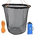 Drasry Foldable Bridge and Pier Fishing Landing Net - High Load-Bearing Aluminum Ring Drop Net for Saltwater Freshwater - Collapsible Basket With 49.2 FT Rope