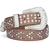 LCG LUCHENGYI Women Rhinestone Belt, Bling y2k Western Cowgirl Men Cowboy Faux Leather Studded Belts for Jeans Pants