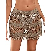 MakeMeChic Women's Swimsuit Coverup Crochet Skirt Tie Beach Vacation Knit Bathing Suit Mini Skirts