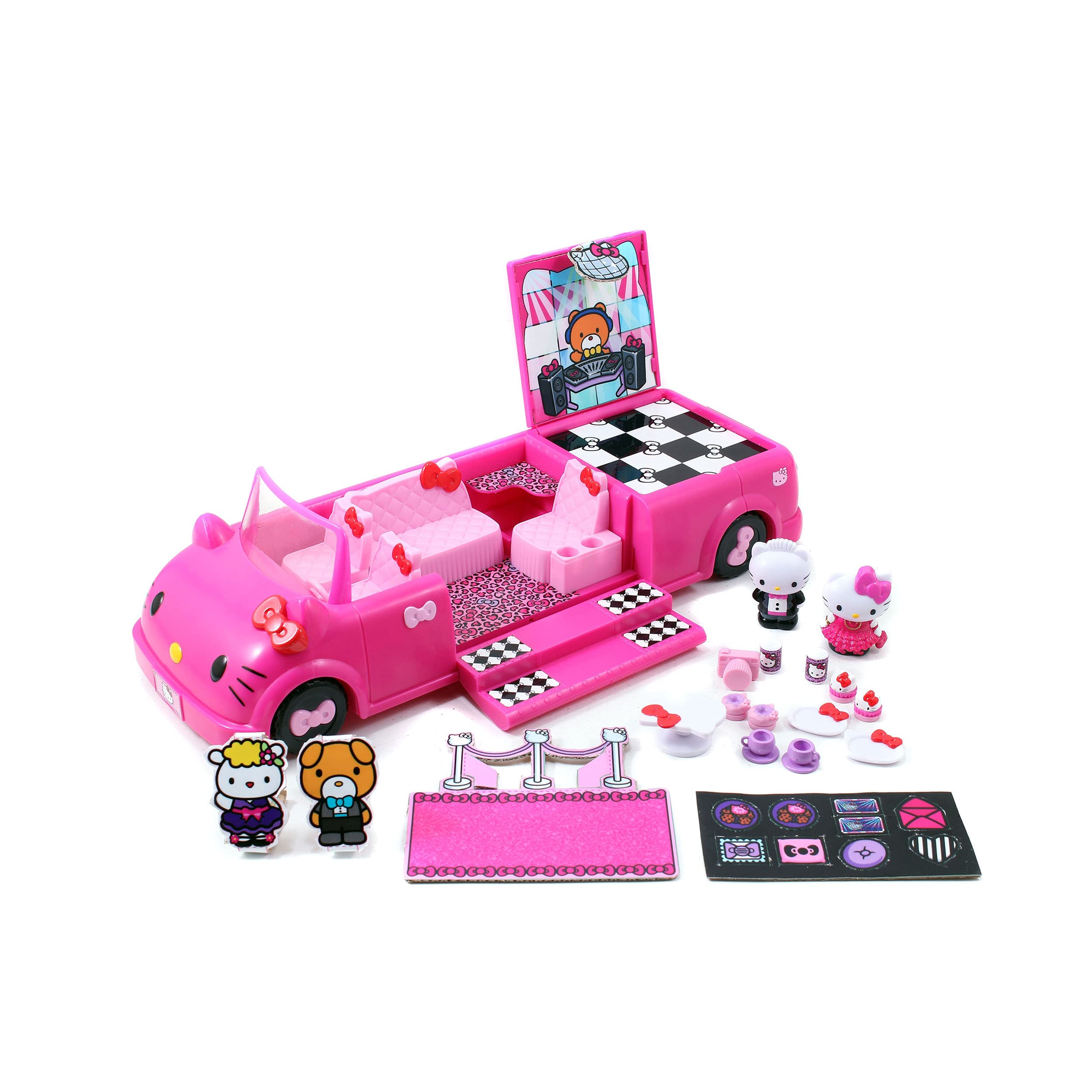 Dickie Toys 253247000 Hello Kitty Limo Dance Party Limousine Toy Car Transformable Door into Stairs Luggage Compartment Opens to Dance Floor Includes 2 Figures 35.5 cm from 3 Years Pink S