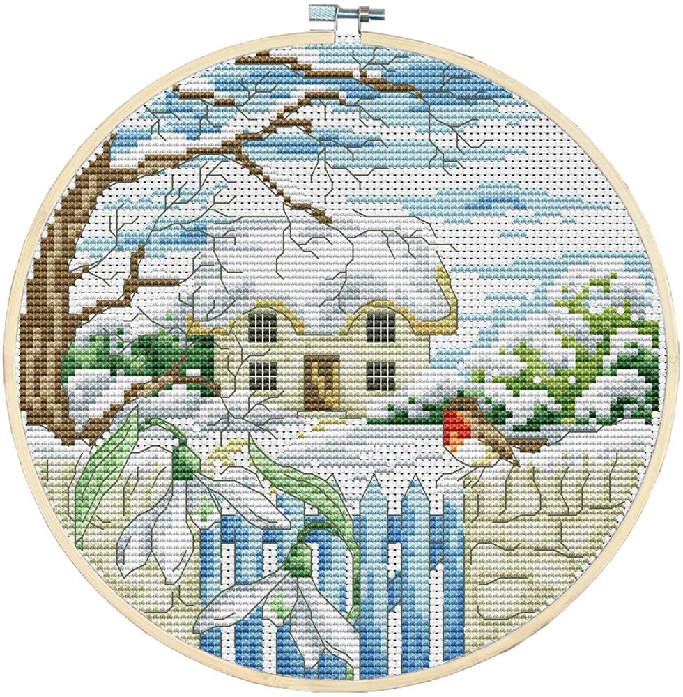 CaptainCrafts Cross Stitch Kits, Stamped Cross Stitch Pre-Printed 11CT Fabric DMC DIY Art Embroidery Kits Needlework Crafts Four Seasons Home Landscape (Preprinted 11CT, Winter)