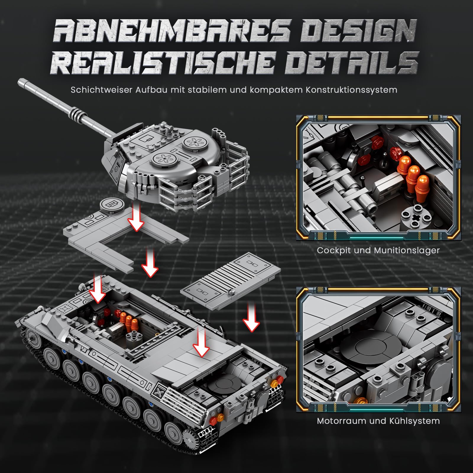 Reobrix 77038 Leopard 1 Militär Panzer Modell Klemmbausteine für Erwachsene 4