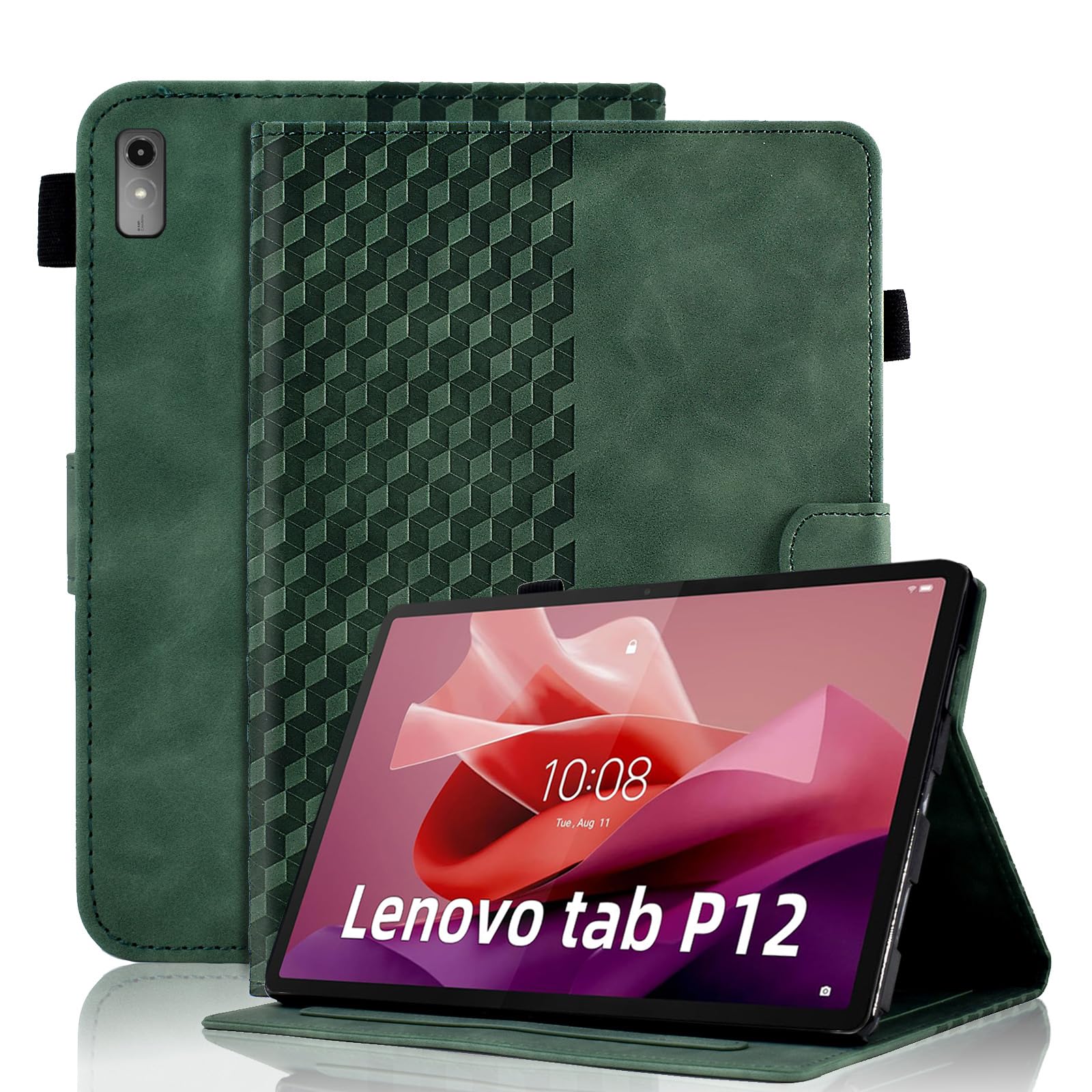 Vkooer Case for Lenovo Tab P12 12.7 inch 2023 Leather Folio Cover with Multi Angle Viewing Stand Smart Shell Fit Lenovo Tab P12 Tablet, Dark green