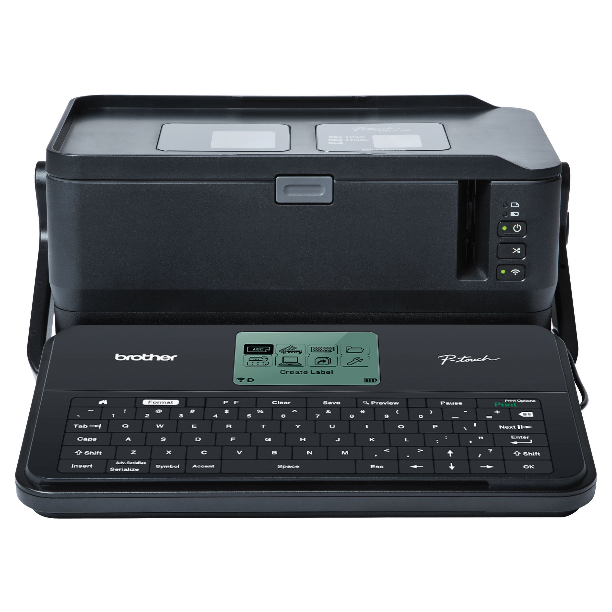 Brother P-touch Rotuladora, Etiquetadora portátil industrial comercial/Lite, PTD800W, Conectividad Wi-Fi-Mobile-PC, Etiquetado multilínea extra ancho, Enlaces a Excel, Negro
