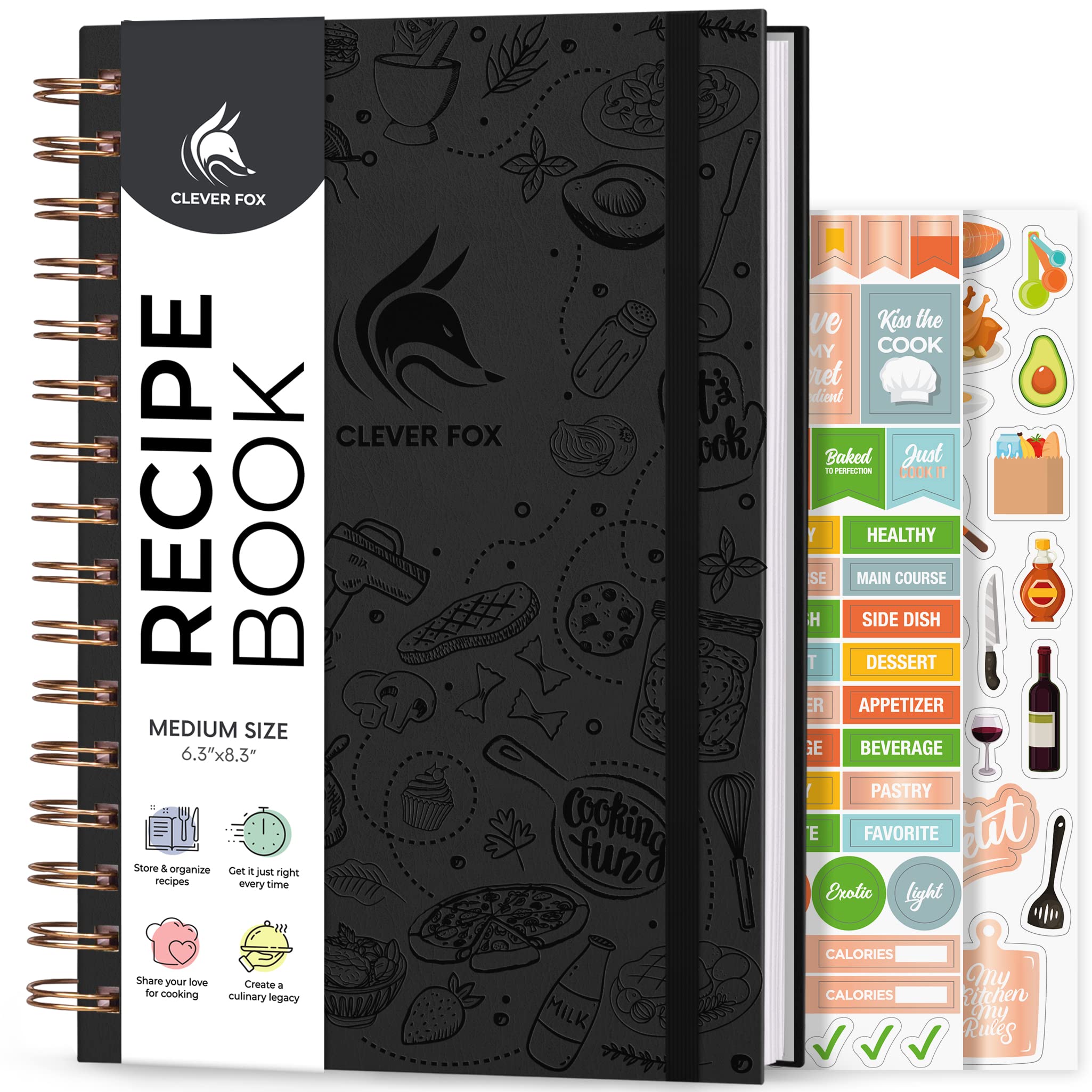 Clever Fox Recipe Book Spiral – Blank Family Cookbook – Empty Cooking Journal – Notebook Organizer to Write In Recipes – Medium (Black)