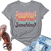 Womens Sunshine Beach T Shirt Short Sleeve Summer Graphic Tees Funny Casual Shirt Loose Fit Tee Blouses Tops