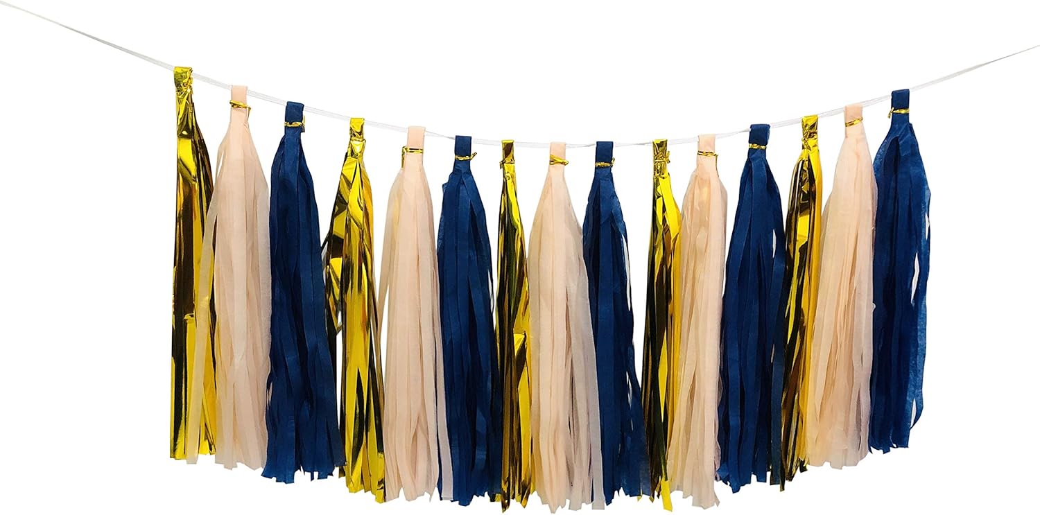 Amazon Com Tissue Paper Tassels Party Garland 15pcs Peach Navy