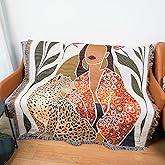 LumiSyne Double-Sided Cotton Woven Throw Blanket with Tassel Jungle Bohemian Style Tapestry Shawl Multi-Function Decorative Throws for Sofa Bed Armchair Camping Blanket Tablecloth Carpet 160x130cm