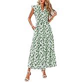PRETTYGARDEN Women's 2026 Summer Floral Midi Dress Cap Sleeve V Neck Ruffle Long Flowy Boho Casual Beach Vacation Dresses
