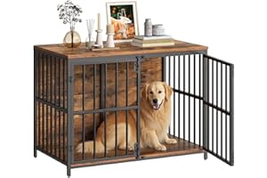 HOOBRO 38.6" Dog Crate Furniture, Wooden Dog Kennel Indoor, Heavy Duty Dog Cage for Small/Medium Dog, Decorative Side End Table, Rustic Brown and Black BF100GW03