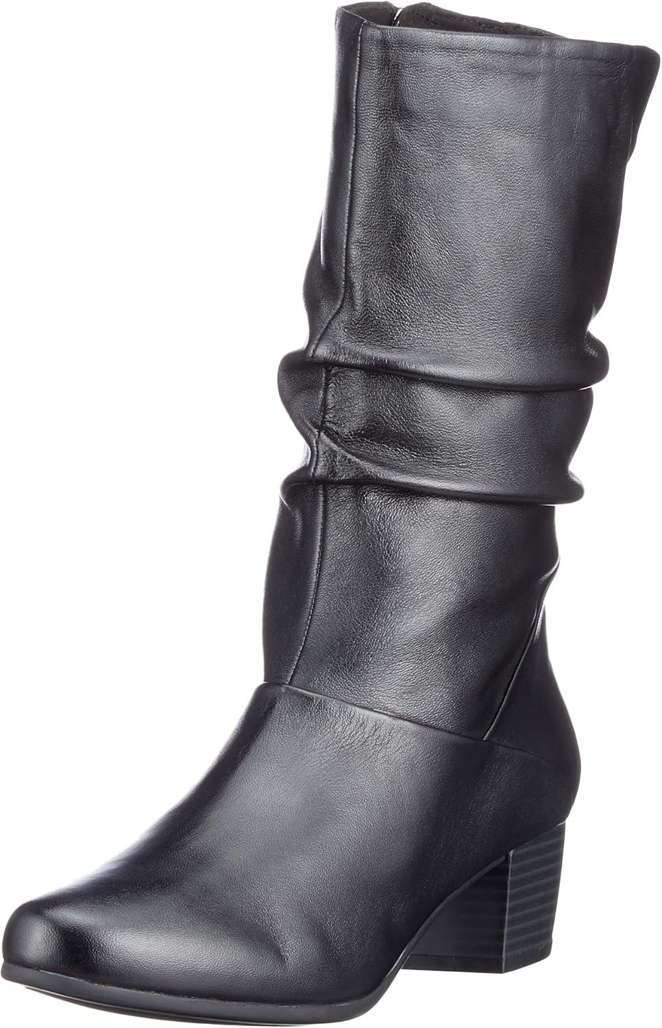 black leather calf length boots