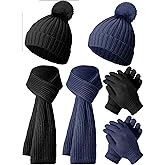 JaGely 2 Sets Kids Winter Hat Gloves Scarf Set Girls and Boys Knit Hat with Pom Warm Scarf Snow Gloves for 3-10 Years Toddler