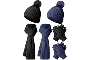 JaGely 2 Sets Kids Winter Hat Gloves Scarf Set Girls and Boys Knit Hat with Pom Warm Scarf Snow Gloves for 3-10 Years Toddler