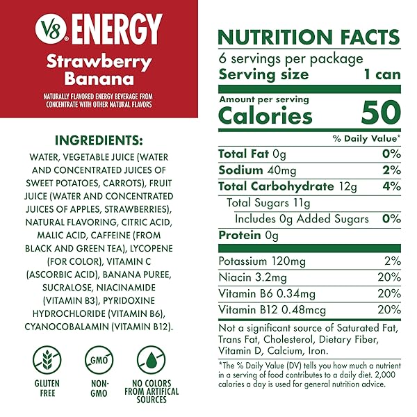 V8 ENERGY STRAWBERRY BANANA JUICE ENERGY DRINK, 8 FL OZ CAN (24 PACK)