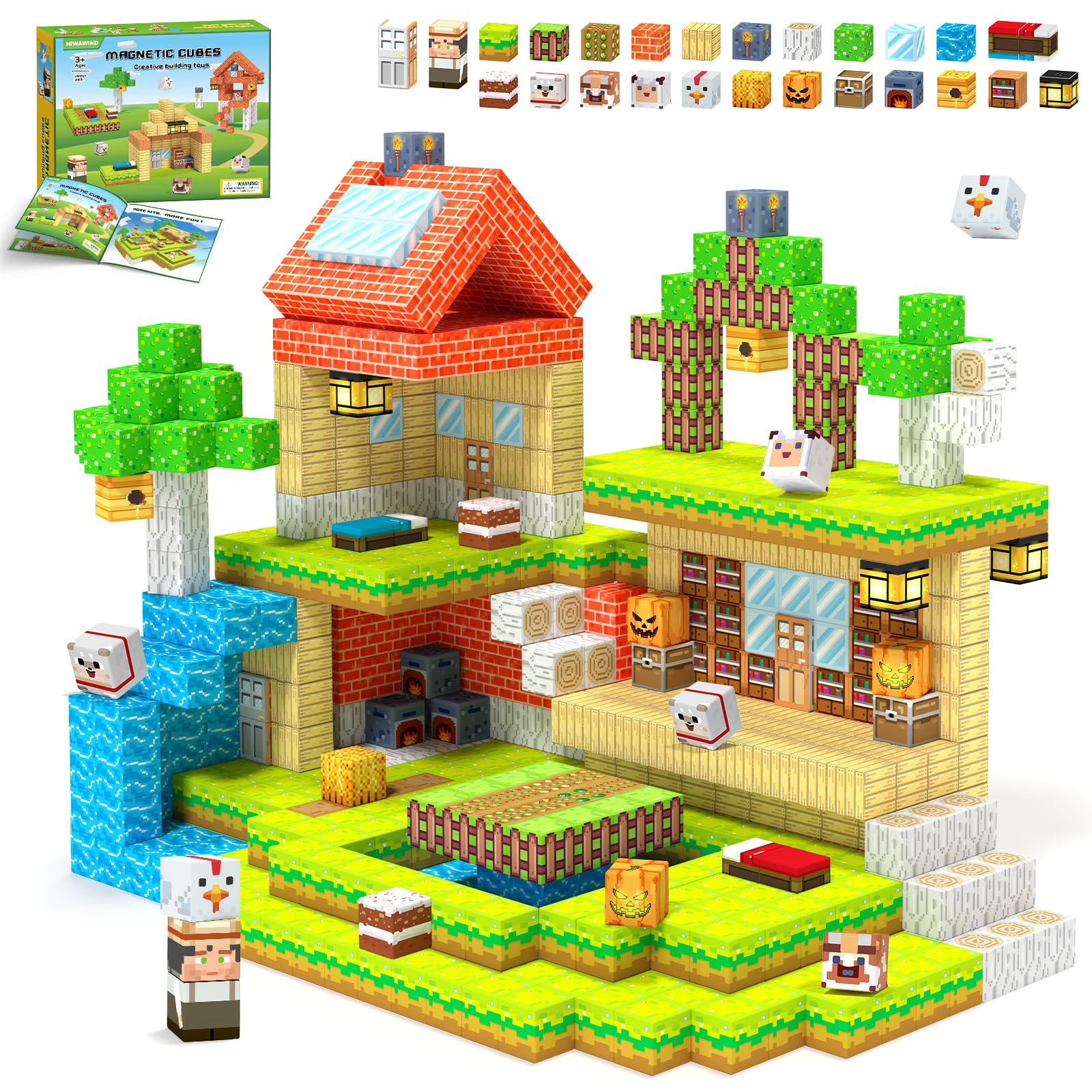 Magnetic Blocks, Magnetic Building Blocks, Magnet Cubes Kids Toys Farm games, Sensory STEM Building Toys for 3-5 4-6 5-7 6-8 Year Old Boys Girls, Christmas Birthday Gifts for Boys & Girls Ages 3+ Image