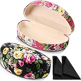 Frienda 2 Pcs Oversized Hard Shell Sunglasses Case Spectacle Case Eyeglass Case Fabrics Floral Eyeglass Case with Clean Cloth (Red, Black)