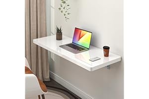 Clikuutory Wall Mounted High Gloss Folding Table 39.4" L x 19.7" W, Laundry Folding Table for Laundry Room, Home Office, Kitchen, Bedroom, Home Bar, Wall Desk Fold Down for Small Spaces, White