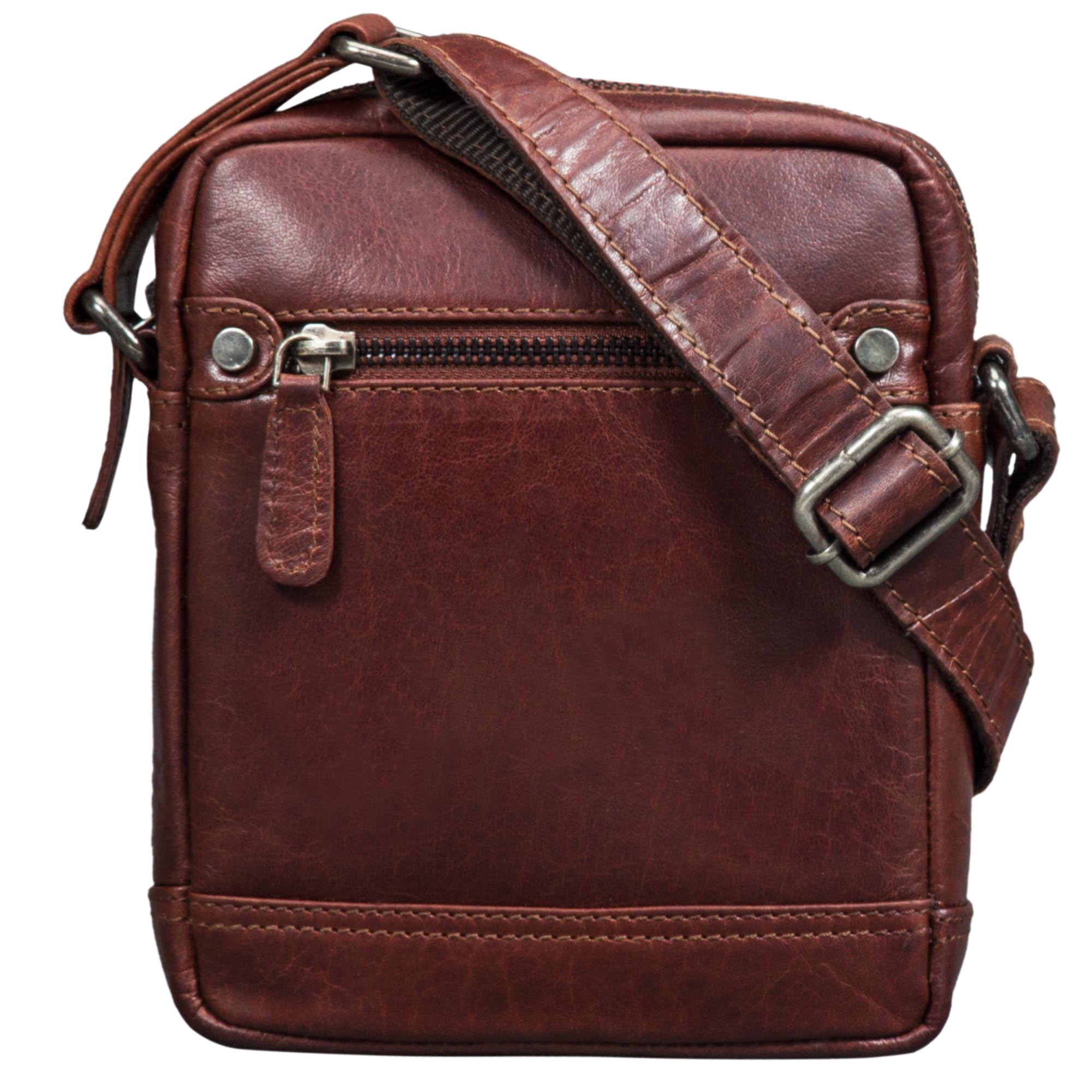 STILORD "Pepe" Mens Leather Cross Body Bag Small Vintage Shoulder Bag with Strap and Zipper Messenger Bag fits 7 Inch Tablet in Genuine Leather Colour:Vegetable Tanned Dark Brown
