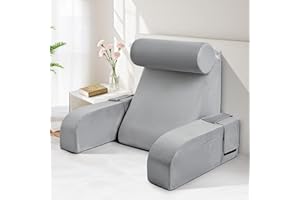 Heymirro Reading Pillow for Sitting in Bed Adult Multi-Function Back Pillow Bed Chair with Arm Rest Big Pockets, Backrest Sup