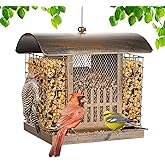 Suet Bird Feeder Outdoor Hanging with 2 Metal Mesh Cages - Attracts Woodpeckers, Finches, Sparrows - Wild Bird Feeder for Garden, Yard Decoration or Gift