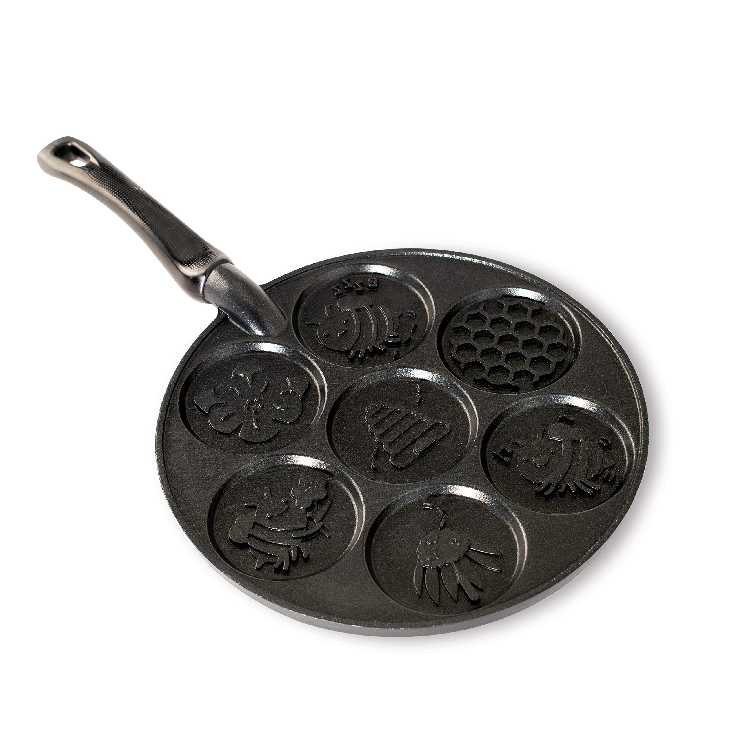 Nordic Ware Honeybee Pancake Pan, Cast-Aluminium Pancake Frying Pan, Pancake Pan for 7 Pancakes, Mini Pancake Maker - Black