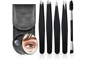 MIYADIVA Tweezers for Women Facial Hair, Professional Stainless Steel Tweezer Set with 30X Magnifying Mirror for Precise Removal of Eyebrows, Facial Hair and Ingrown Hair, Travel Tweezers Set 6 Pcs