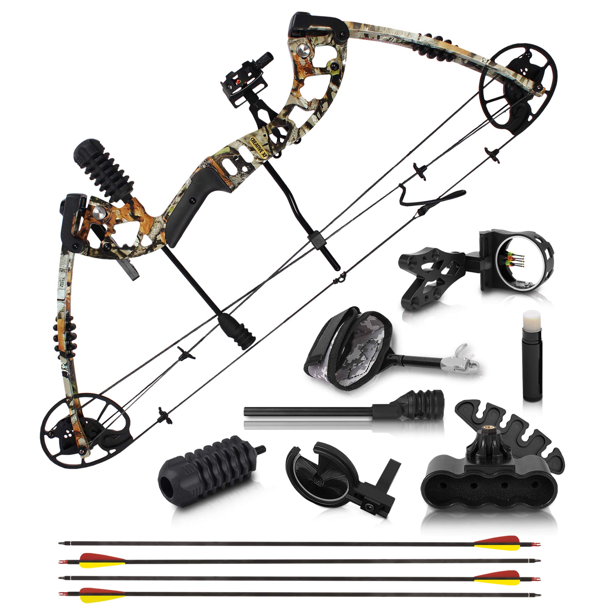 2021 Compound Bow and Arrow for Adults and Teens Bowfishing and Hunting Bow with Gordon Limbs Made in USA - Fully Adjustable for Women and Youth 30-70 LBS, 23.5-30.5” - 320 FPS Speed R / L