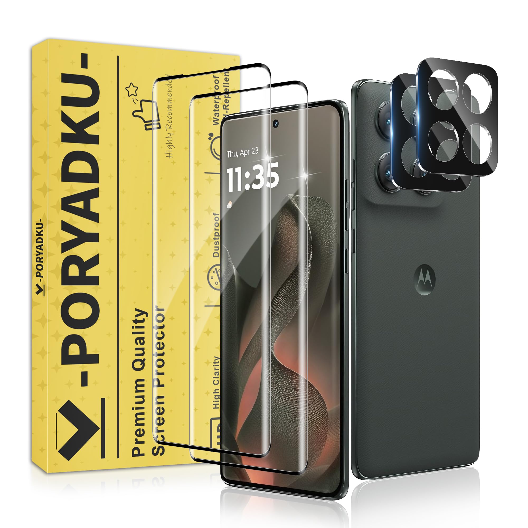 JavoYion 2+2 Pack for Motorola Edge 2025 Screen Protector and Camera Protectors, Fingerprint Support, Case Friendly, Bubble-Free, 9H Hardness Glass for Edge 2025