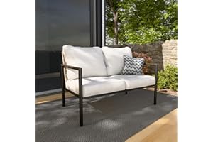 COOS BAY Sand Dune Outdoor Patio Sofa, Rattan Loveseat, Wicker Furniture, Small Balcony Furniture for Garden, Deck, Porch and Backyard, Brown/Beige